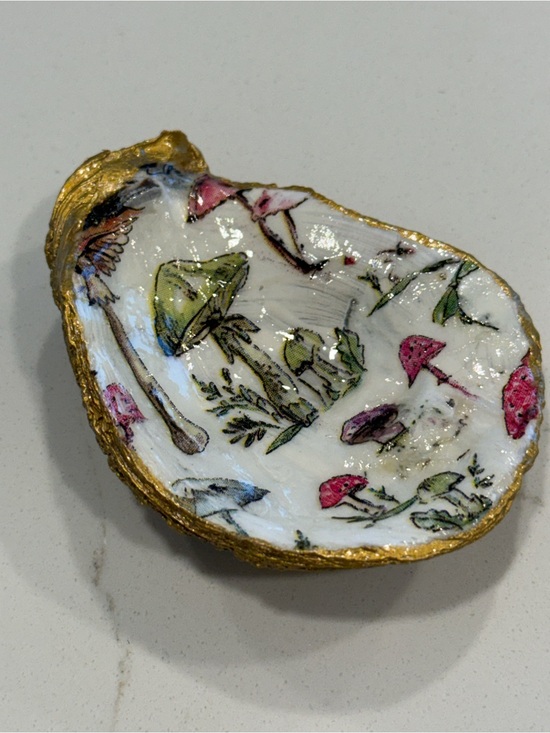 Other - Handmade Oyster Shell Dish with Mushroom Motif
